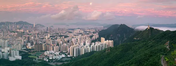 Cityscape Hong Kong City Mid Night Time Morning Sunrise Time — Stock Photo, Image