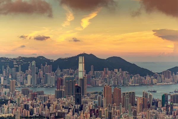 Cityscape Para Cidade Kong Hong Com Tempo Meia Noite Hora — Fotografia de Stock