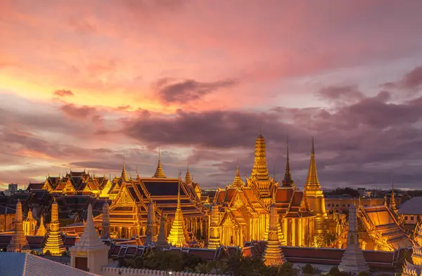 Grand Palats Och Wat Phra Kaew Bangkok Stad Med Solnedgång — Stockfoto
