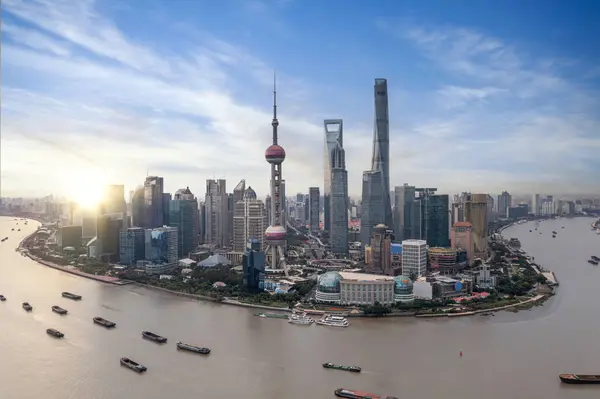 Shanghai City Top View River Morning Sky Background Shanghai China — Stock Photo, Image