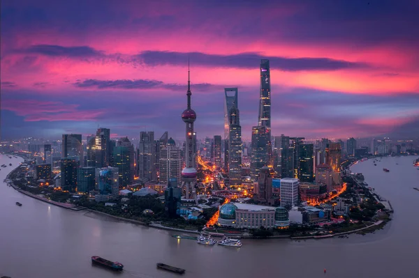 shanghai city from top view with river and morning sky background, shanghai, China