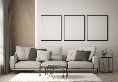 Modern iç arkaplan, iç mekan, oturma odası, modern tarz, 3D çizim, 3D resim