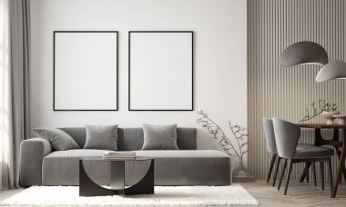 Modern iç arkaplan, iç mekan, oturma odası, modern tarz, 3D çizim, 3D resim