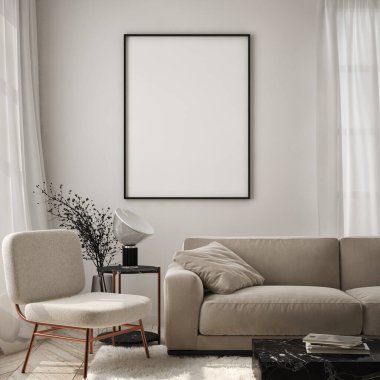 Modern iç arkaplan, iç mekan, oturma odası, modern tarz, 3D çizim, 3D resim