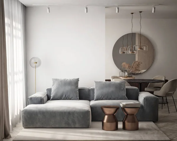 Moderní Design Interiéru Obývacího Pokoje Kuchyní Jídelnou Luxusní Bytové Zázemí — Stock fotografie