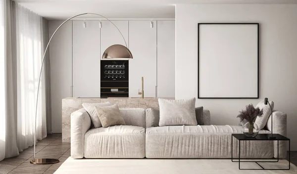 Moldura Cartaz Mockup Parede Sala Estar Apartamento Luxuoso Com Design — Fotografia de Stock