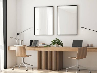 Çerçeve modeli, ISO. Kağıt boyutunda. İçişleri Bakanlığı posterinin maketi. Ofis geçmişi olan bir iç model. Modern iç tasarım. 3 Boyutlu Hazırlama