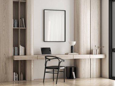 Çerçeve modeli, ISO. Kağıt boyutunda. İçişleri Bakanlığı posterinin maketi. Ofis geçmişi olan bir iç model. Modern iç tasarım. 3 Boyutlu Hazırlama