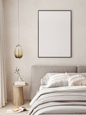 Çerçeve modeli, ISO. Kağıt boyutunda. Oturma odasının poster modeli. Evin arka planına sahip iç modeller. Modern iç tasarım. 3 Boyutlu Hazırlama