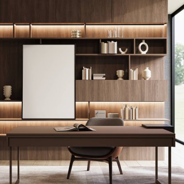 Çerçeve modeli, ISO. Kağıt boyutunda. Oturma odasının poster modeli. Evin arka planına sahip iç modeller. Modern iç tasarım. 3 Boyutlu Hazırlama