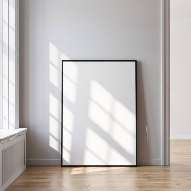 Çerçeve modeli, ISO. Kağıt boyutunda. Oturma odasının poster modeli. Evin arka planına sahip iç modeller. Modern iç tasarım. 3 Boyutlu Hazırlama