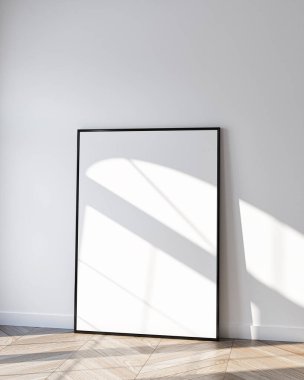Zarif Oda 'da Dikey Poster Çerçeve Model. Kapatın. 3B Hazırlama.