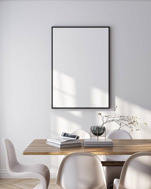 Modern Oturma Odası Posteri Doğal Işık ve Minimalist Dekorasyonlu Model. 3 Boyutlu Hazırlama..
