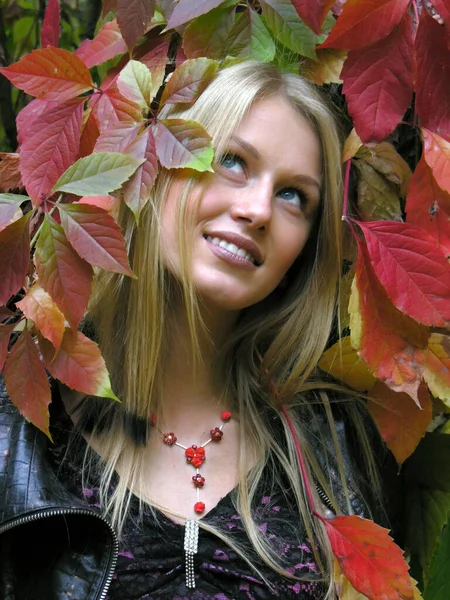 Portrait Young Attractive Woman Autumn Park — Stock Photo, Image
