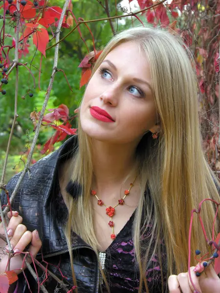 Portrait Young Attractive Woman Autumn Park — Stock Photo, Image