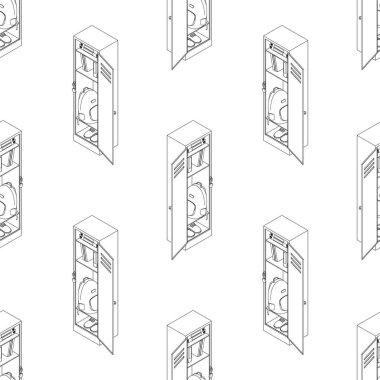 Okulun dolap hattı pürüzsüz. Büyük vektör elementleri kümesi. Gardırop, okul çocuklarının kişisel eşyalarının depolanması. Isometric mobilya. Çizgi film tarzında vektör illüstrasyonu.