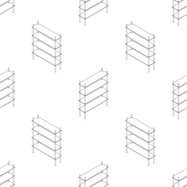 Çekmeceli raflar. Kusursuz desenler, dosya ve kutularda depolama ve sıralama için ofis mobilyaları. Çizgi film tarzında vektör illüstrasyonu, izole et.