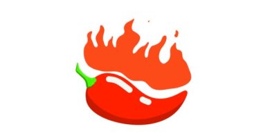 Hot pepper. 2d animation of hot pepper, frame by frame animation of fire. Very hospitable chili. Spices for cooking dishes and sauces. 4k video with alpha channel.