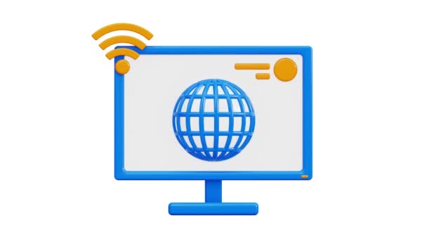 Computer Icon Internet Network Icon Monitor Internet Connection Wifi Rendering — Stock Video