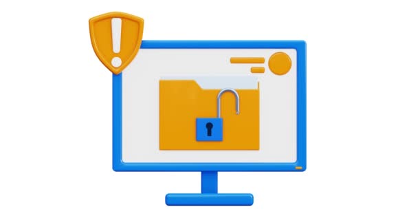 3D图标 显示上有锁的计算机监视器图标 保障个人资料的安全 装置锁密码输入3D渲染 4K动画与Alpha频道的卡通风格 — 图库视频影像