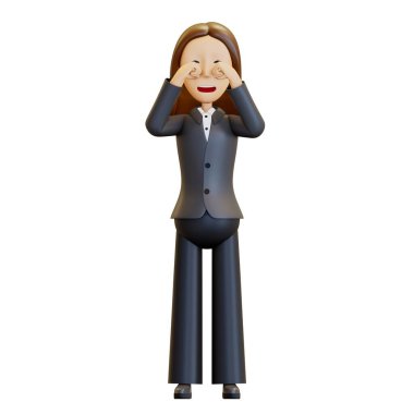 3d woman. Frustrated office worker is crying hard. A businesswoman in a suit is crying because of his dismissal. 3D rendering, illustration in cartoon style, isolated. clipart