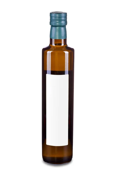 Braunes Glas Olivenöl Oder Essig Flasche Mit Weißem Etikett Isoliert — Stockfoto