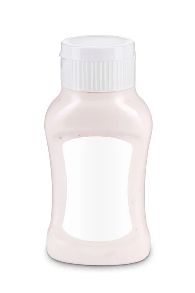 Eine Flasche Knoblauchsoße Mit Weißem Deckel Und Leerem Etikett Auf — Stockfoto