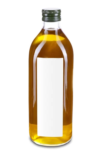 Große Transparente Glasflasche Mit Schraubverschluss Und Weißem Etikett Gefüllt Mit — Stockfoto