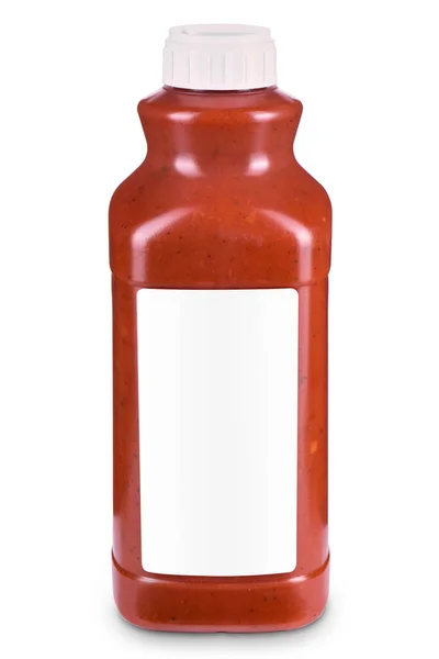 Flasche Rote Sauce Mit Leerem Etikett Auf Weißem Hintergrund Mock — Stockfoto