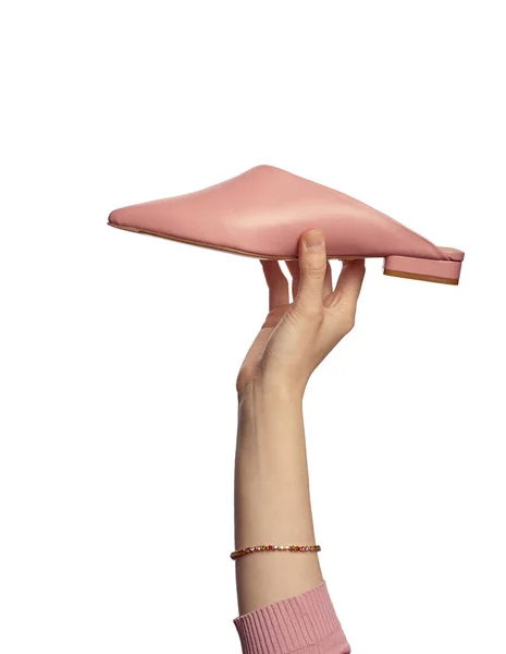 Eine Frauenhand Mit Einem Glänzenden Armband Das Einen Stylischen Pinkfarbenen — Stockfoto