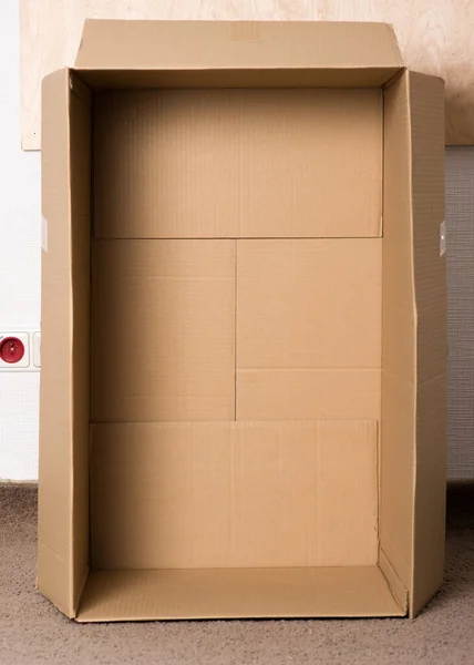 View Empty Open Rectangular Cardboard Box Box Storing Things Packing — Stock Photo, Image