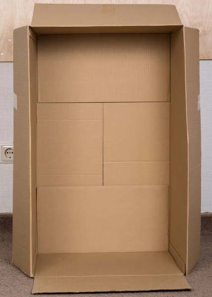Vista Interior Caja Cartón Abierta Vacía Embalaje Para Carga Móvil — Foto de Stock