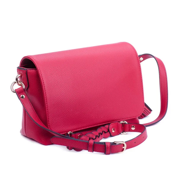 Stylish Red Leather Women Handbag Shoulder Strap Braided Detail Isolated — Stock Photo, Image