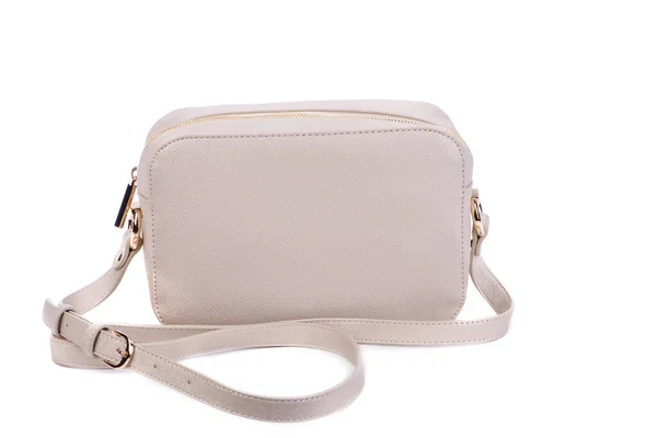Tiny Beige Leather Cross Body Bag Isolated White Background Space — Stock Photo, Image