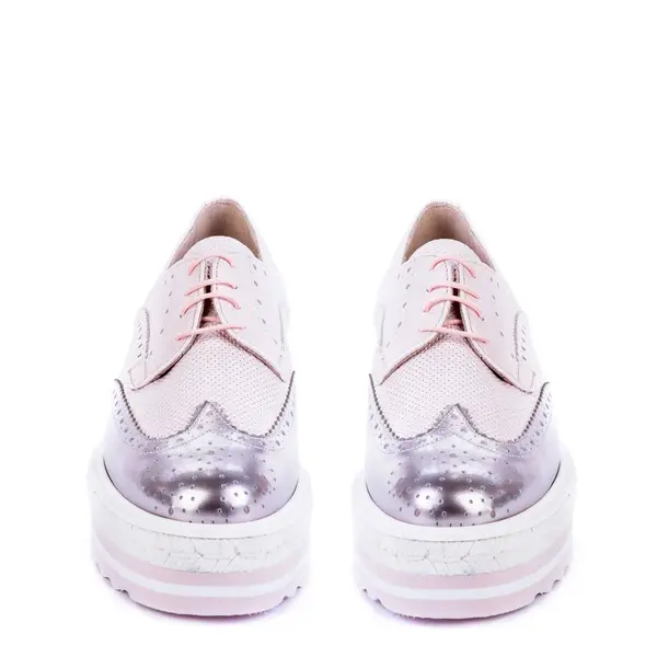 Front View Ywo Pastel Leather Women Oxford Shoes Chunky Platform — Stock Photo, Image