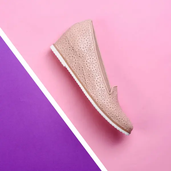 Stylish Beige Women Hidden Wedge Moccasin Perforated Pattern White Sole — Stock Photo, Image