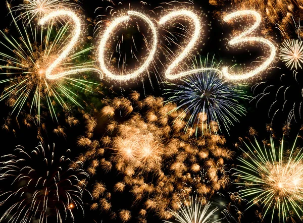 2023 Silvestrovský Ohňostroj Pozadí Šťastné Svátky Koncept Nového Roku — Stock fotografie