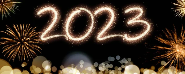 2023 Año Nuevo Fondo Fuegos Artificiales Felices Fiestas Concepto Año — Foto de Stock