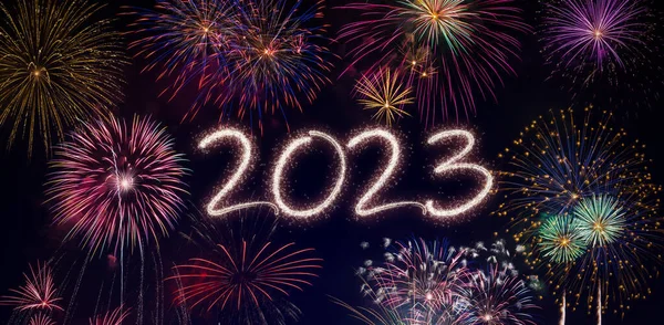 2023 New Year Fireworks Background Happy Holidays New Year Concept — Stock Photo, Image