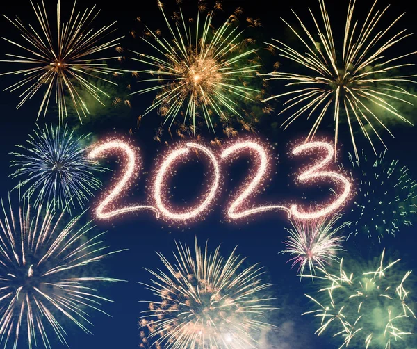 2023 Πρωτοχρονιά Πυροτεχνήματα Φόντο Καλές Διακοπές Και Την Έννοια Του — Φωτογραφία Αρχείου