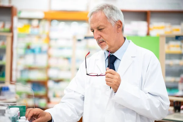 Pharmacist Searching Medicine Shelf — Stock Photo, Image