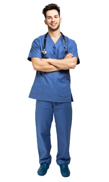 Enfermeira Masculina Isolada Branco — Fotografia de Stock