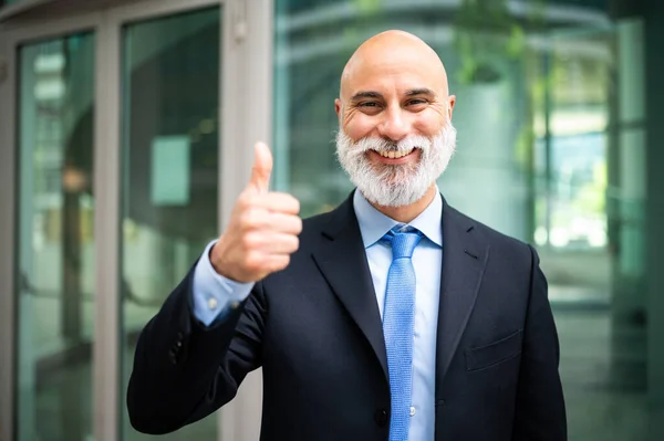 Ältere Glatze Stilvolle Geschäftsmann Porträt Mit Weißem Bart Freien Gibt — Stockfoto