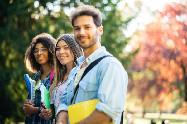 Happy Multiethnic Group Students Smiling Outdoor — Stock Photo, Image