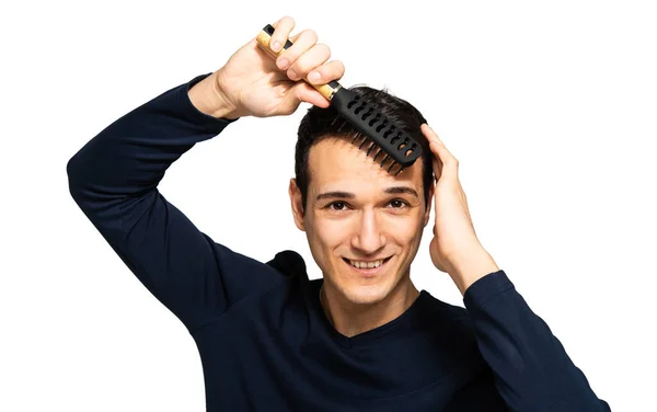 Handsome Smiling Young Man Doing Modern Hairstyle — Stock Photo, Image
