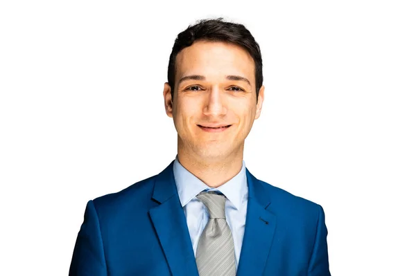 Portrait Confident Young Adult Male Businessman Professional Business Suit Smiling — Stock Photo, Image