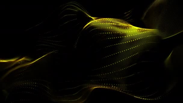 Золотые Частицы Движутся Фоновом Режиме Быстрая Энергия Летящей Волны Мигалками — стоковое видео