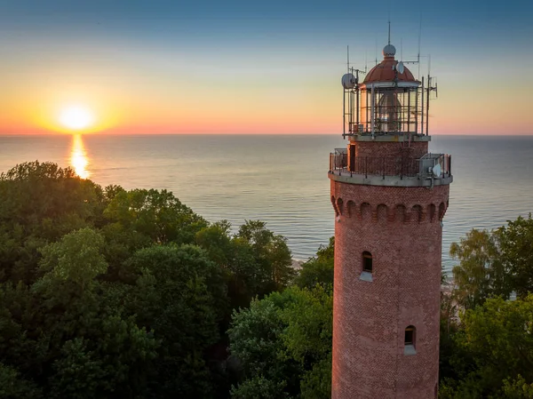 Latarnia Morska Nad Morzem Bałtyckim Polsce Wschodzie Słońca Europa — Zdjęcie stockowe