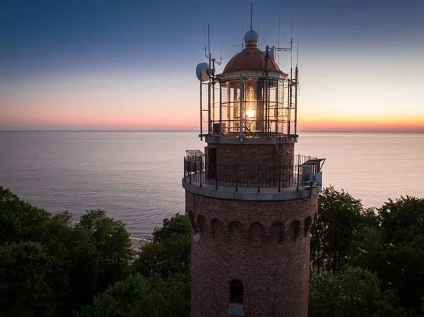 Glowing Lighthouse Baltic Sea Sunset Poland Europe — 스톡 사진