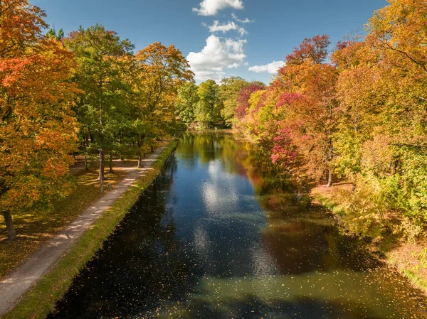 Luftaufnahme Vom Herbstlichen Fluss Brda Bydgoszcz Goldener Herbst Der Natur — Stockfoto